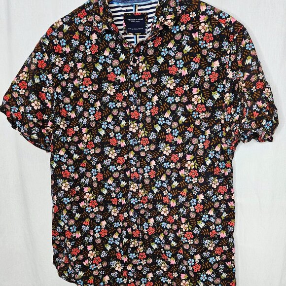 Denim & Flower Ricky Singh Men's Black Short Sleeve Button Down Shirt Floral XL - Picture 2 of 4